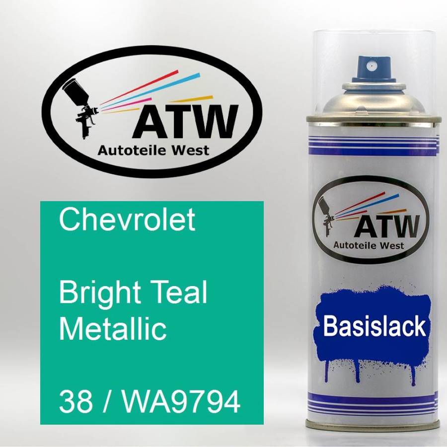 Chevrolet, Bright Teal Metallic, 38 / WA9794: 400ml Sprühdose, von ATW Autoteile West.